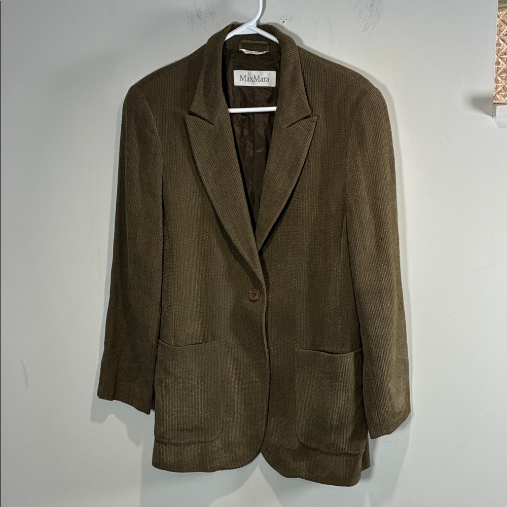 Max Mara Wool Blend Blazer Size 10 Khaki Brown Designer Jacket - Picture 2 of 9